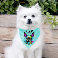 Cute Personalized Aqua Blue Chihuahua Pet Bandana Collar