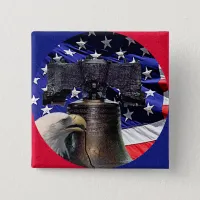 American Bald Eagle, Bell and Flag Pinback Button