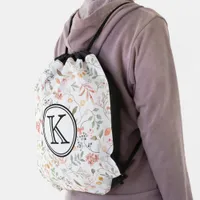 Elegant Personalized Pastel Floral  Drawstring Bag