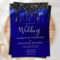 Elegant Black Blue Glitter Drips Police Wedding Invitation
