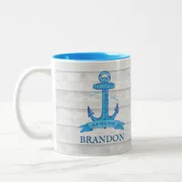 Sailor Old Nautical Vintage Anchor Wood Texture Two-Tone Coffee Mug