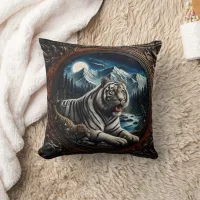 Tiger Relaxing in Majestic Mountains Throw Pillow