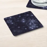 White Snowflakes Midnight Blue Paper Coasters