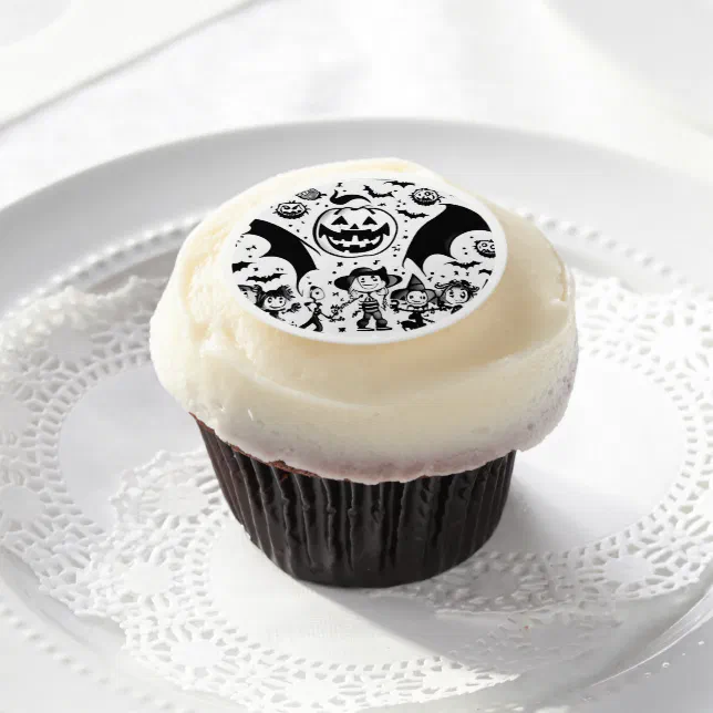 Halloween fiesta en noir et blanc  edible frosting rounds