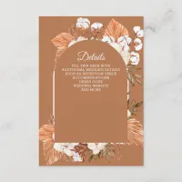 Rustic Terracotta Boho Pampas Arched Wedding  Enclosure Card