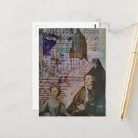 children dance cat bird cage sheet music collage postcard