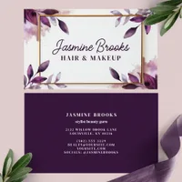 Purple and Gold Elegant Botanical Leaf Business Card