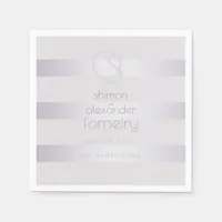 Chic Monogrammed Violet Silver Shimmery Stripes Napkins