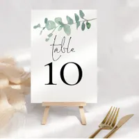 Modern Watercolor Eucalyptus Script Wedding  Table Number