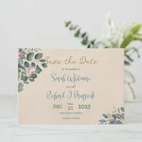 Elegant Blush & Sage Floral Wedding Save The Date