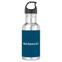 Dark Ocean Blue Minimal Simple Personalized Name Stainless Steel Water Bottle