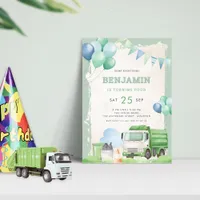 Garbage Truck 4th Birthday Party Sage Green Invitation