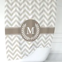 Beige and Mocha Chevron Monogrammed Initial Shower Curtain