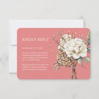 Modern Peony & Hydrangea Coral Pink Wedding RSVP Card