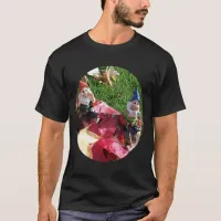 Garden Gnomes in Yard Fall Red Brown Leaves Unisex T-Shirt