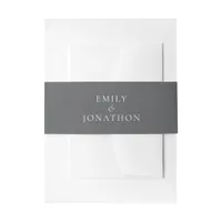 Minimalist Names White Writing on Grey Wedding Invitation Belly Band
