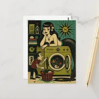Mid Century Sea Siren Laundry Day Postcard