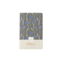 Grey Floral Wildflower Monogram Name Pocket Moleskine Notebook