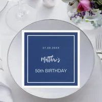 Birthday navy blue white minimalist men guy napkins