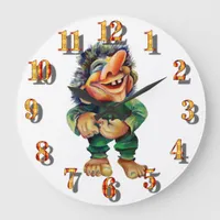 Funny Scandinavian Troll Watercolor Illustration Large Clock