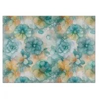 Teal and Yellow Flowers Alcohol Ink Illustration Cutting Board