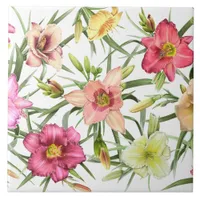 Daylilies All Over Floral Botanical Art Design Ceramic Tile