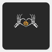 Skeleton Hand Heart Halloween Costume Pumpkin Square Sticker