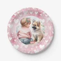 Baby Girl and Puppy Pink Baby Shower Paper Plates