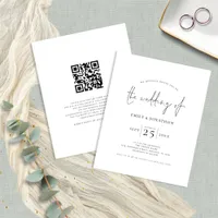 Budget Script QR Code Black White Wedding Invite