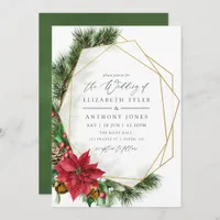 Watercolor Floral Christmas Geometric Wedding Invitation
