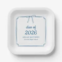 Elegant Whimsical Bow Blue Custom Graduation Favor Paper Plates