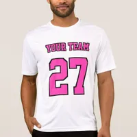 Sports Team Name Number Hot Pink Outlines Varsity T-Shirt