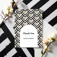 Modern Black and Gold Geometric Wedding Photo Thank You Card