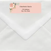 Rose gold floral greenery peach return address  label