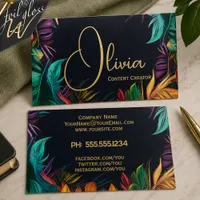 Tropical Paradise Glowing Foliage Foil Spot Gloss Business Cards