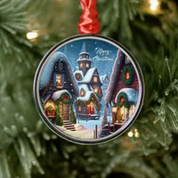 Charming snowy Christmas village  Metal Ornament