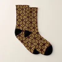 Earth Red Chakra Gold Diamond Geometric Pattern Socks