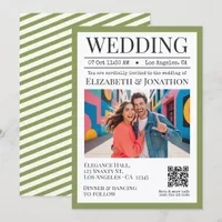 Sage Green & Ivory Magazine Wedding Photo Invitation