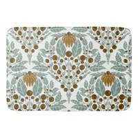 Art Nouveau Cocoa & Mint–Vintage Floral Scallop  Bath Mat