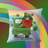 Call Me Lucky Irish Gnome Throw Pillow