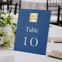 Blue white business logo table number pedestal sign