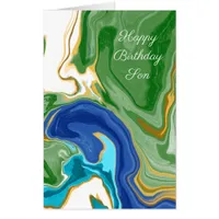 Blue and Green Faux Marble Personalized Birthday Card