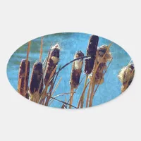 Cattails on the Pond Oval Sticker