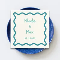 Handwritten Bold Whimsical Wavy Border Wedding  Napkins