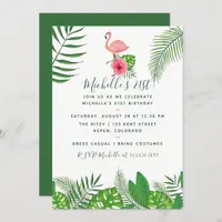 Pink Flamingo Tropical Watercolor 21st Birthday Invitation