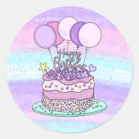 Pink and Purple Happy Birthday  Classic Round Sticker