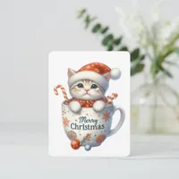 Merry Christmas Cat In A Mug - Christmas Holiday Card