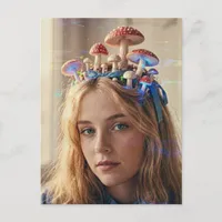 Alice Mushrooms on her Head Glitch Postcard