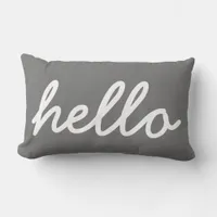 Hello Typography Charcoal and White Lumbar Pillow