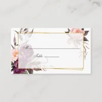 Burgundy Plum and Blush Floral Geometric Wedding Place Card